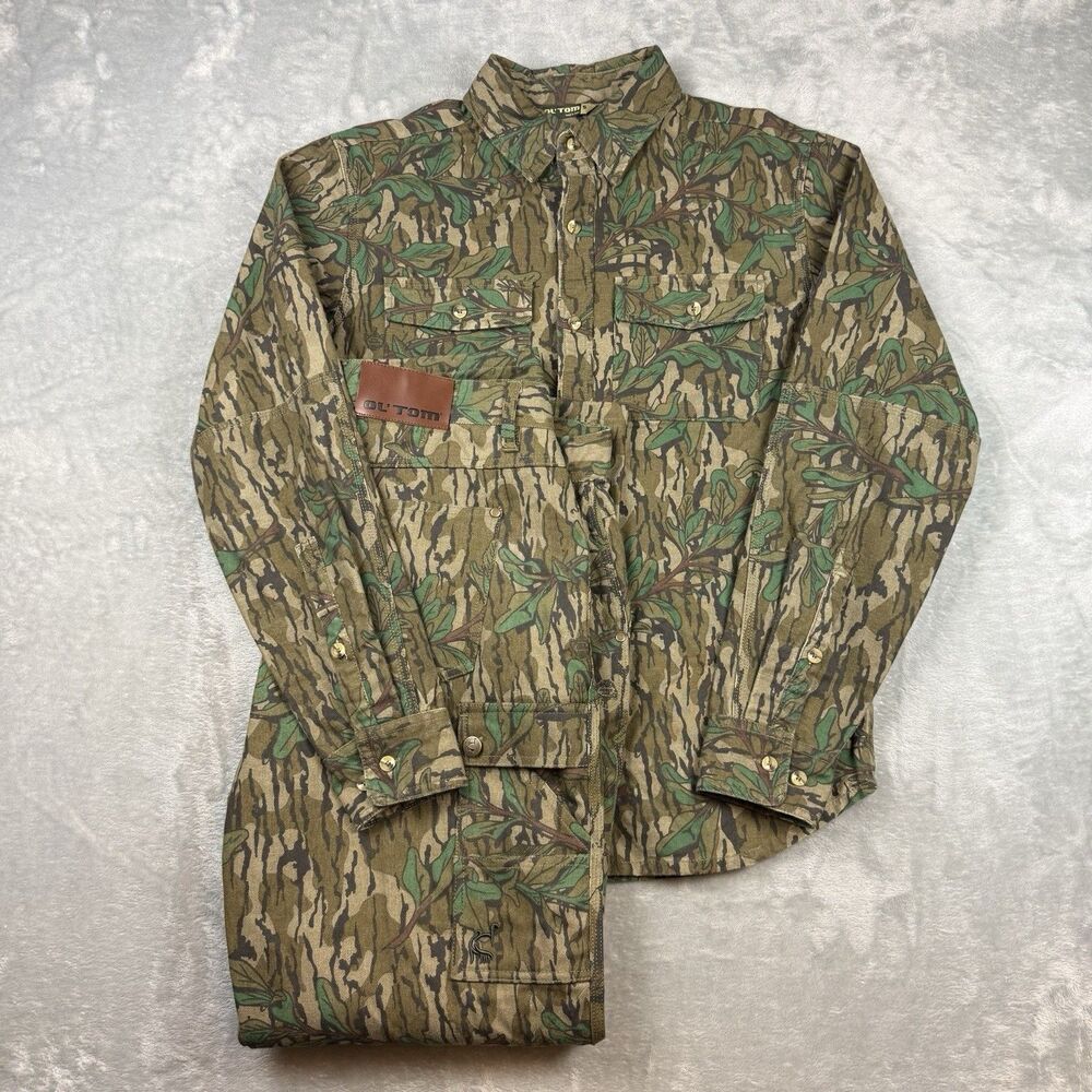 Ol’ Tom Mossy Oak Style Camo Hunting Shirt Pants Set Men’s M 38 Woodland Cotton